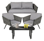 Sala Exterior Tejida Rattan Jardin Patio Terraza 4 Pz Gris