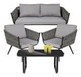 Sala Exterior Tejida Rattan Jardin Patio Terraza 4 Pz Gris